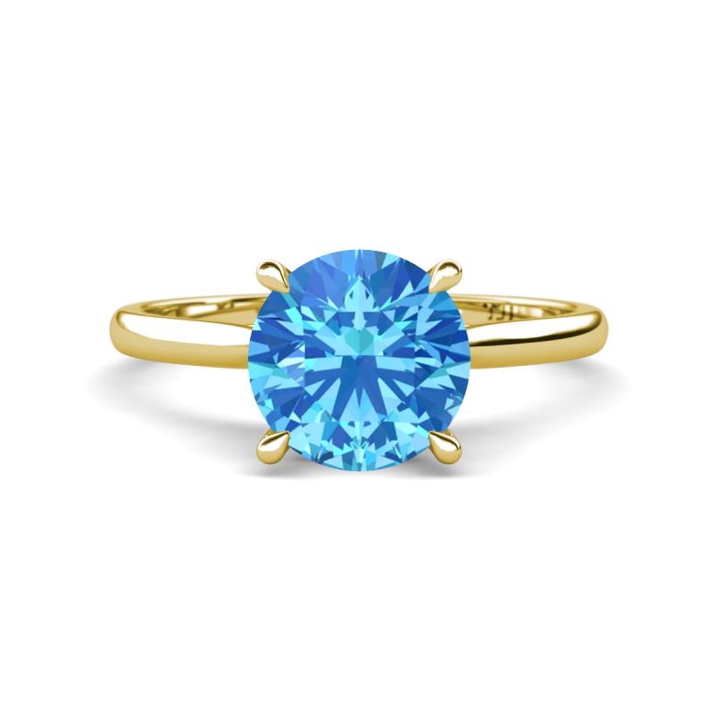 Zaire 2.10 ctw Blue Topaz Hidden Halo accented Side Natural Diamond Engagement Ring 