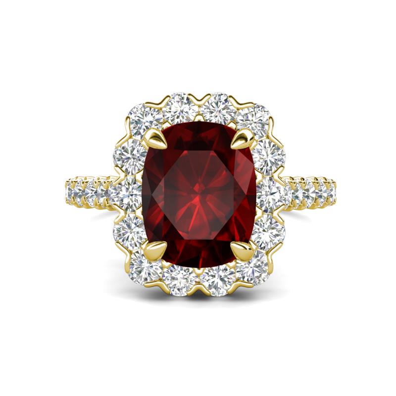 Jazmine 4.34 ctw Red Garnet Antique Cushion Shape (9x7 mm) accented Lab Grown Diamond  Engagement Ring 