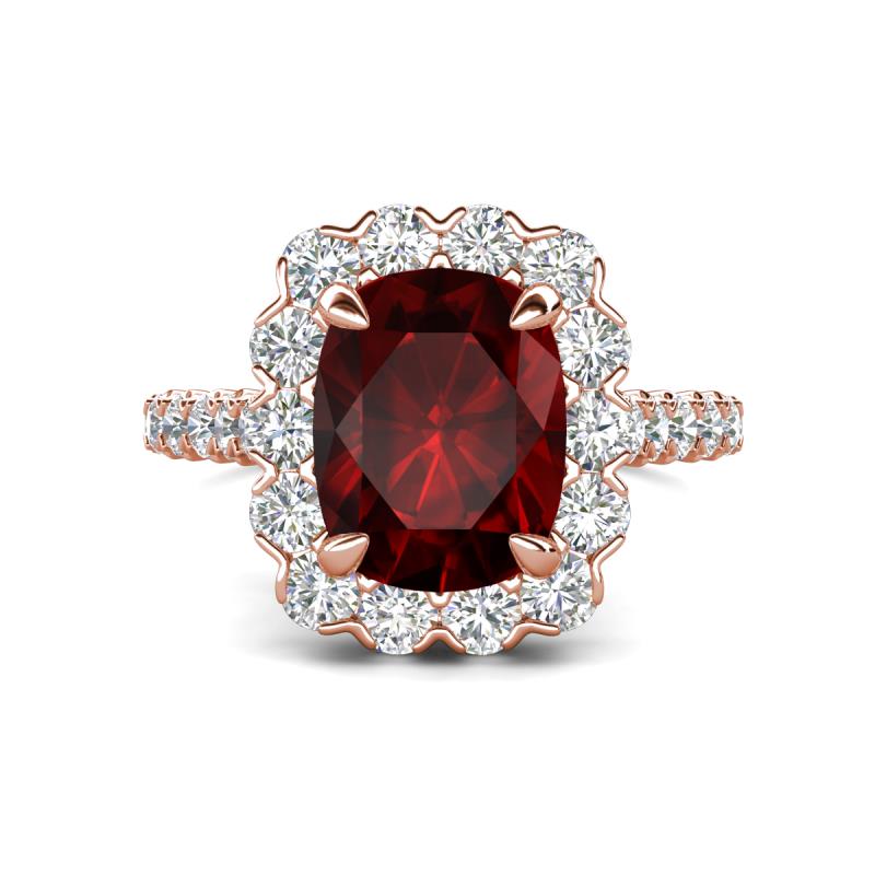 Jazmine 4.34 ctw Red Garnet Antique Cushion Shape (9x7 mm) accented Lab Grown Diamond  Engagement Ring 