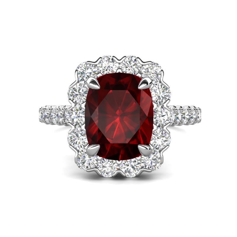 Jazmine 4.34 ctw Red Garnet Antique Cushion Shape (9x7 mm) accented Lab Grown Diamond  Engagement Ring 