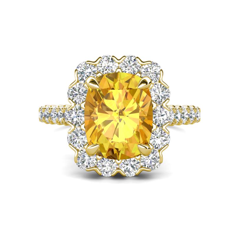 Jazmine 3.62 ctw Citrine Antique Cushion Shape (9x7 mm) accented Lab Grown Diamond  Engagement Ring 