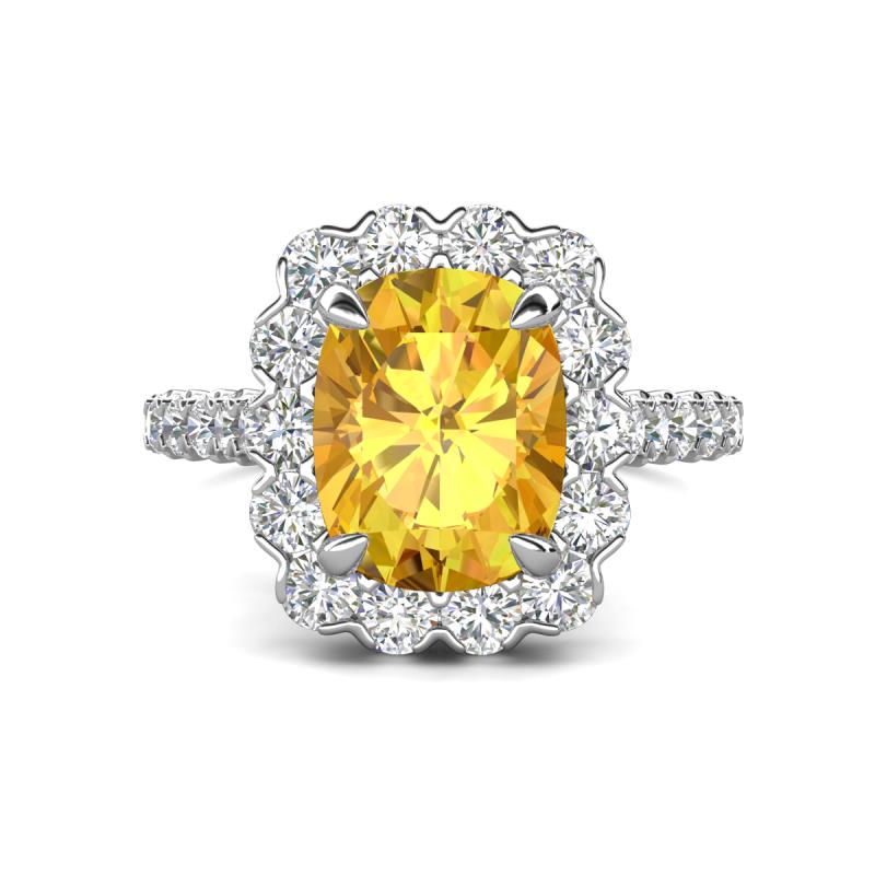 Jazmine 3.62 ctw Citrine Antique Cushion Shape (9x7 mm) accented Lab Grown Diamond  Engagement Ring 