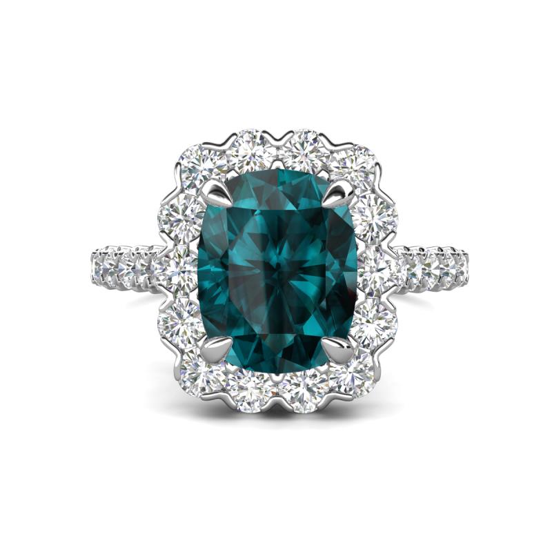 Jazmine 4.24 ctw London Blue Topaz Antique Cushion Shape (9x7 mm) accented Lab Grown Diamond  Engagement Ring 