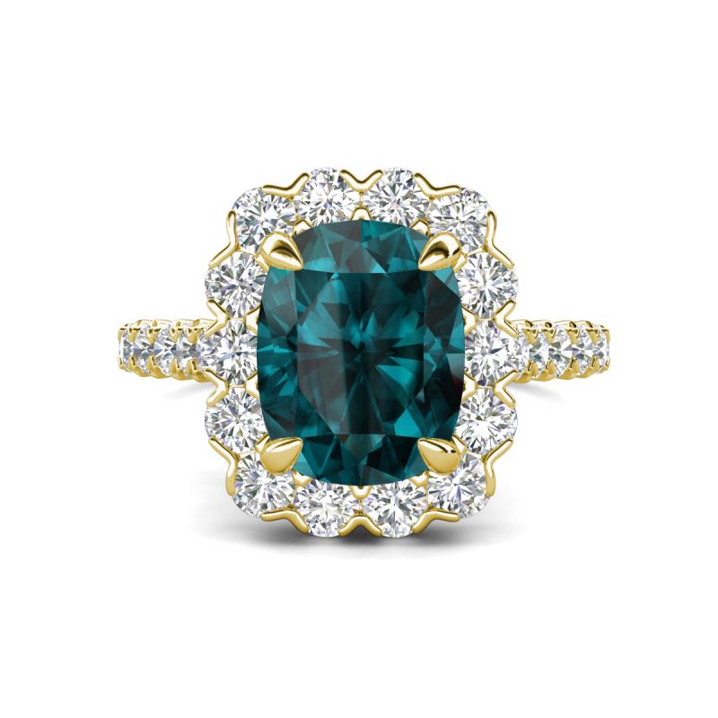 Jazmine 4.24 ctw London Blue Topaz Antique Cushion Shape (9x7 mm) accented Lab Grown Diamond  Engagement Ring 