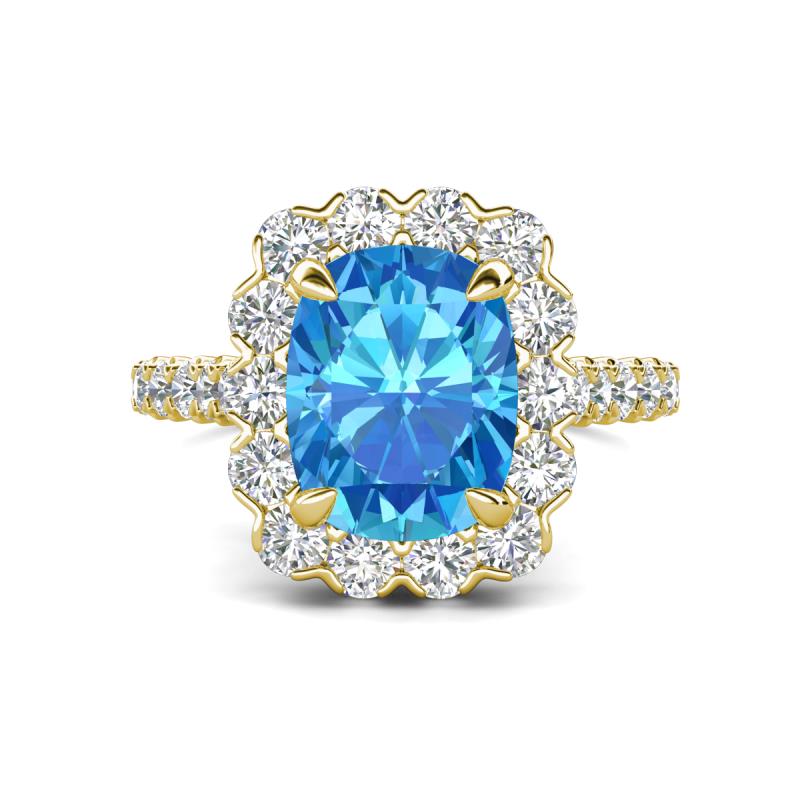 Jazmine 4.19 ctw Blue Topaz Antique Cushion Shape (9x7 mm) accented Lab Grown Diamond  Engagement Ring 