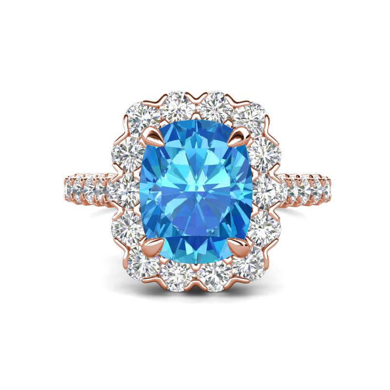 Jazmine 4.19 ctw Blue Topaz Antique Cushion Shape (9x7 mm) accented Lab Grown Diamond  Engagement Ring 