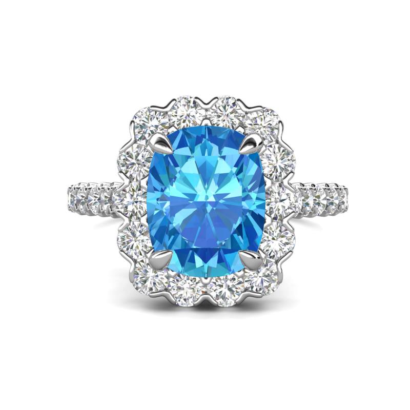 Jazmine 4.19 ctw Blue Topaz Antique Cushion Shape (9x7 mm) accented Lab Grown Diamond  Engagement Ring 