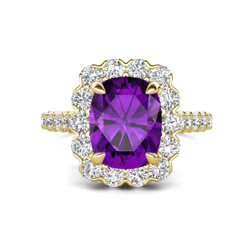 Jazmine 3.62 ctw Amethyst Antique Cushion Shape (9x7 mm) accented Lab Grown Diamond  Engagement Ring 