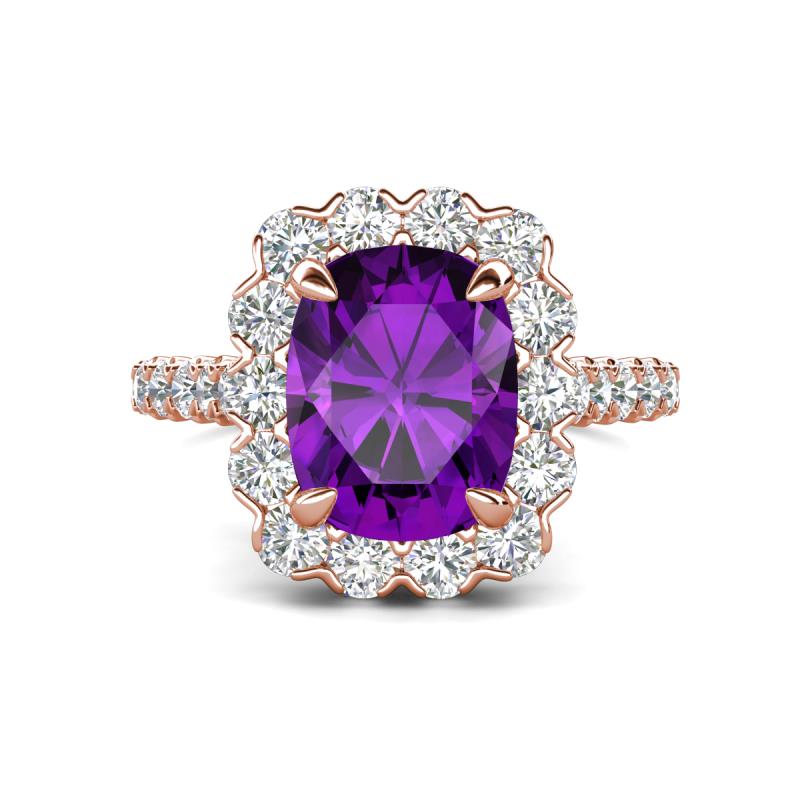 Jazmine 3.62 ctw Amethyst Antique Cushion Shape (9x7 mm) accented Lab Grown Diamond  Engagement Ring 