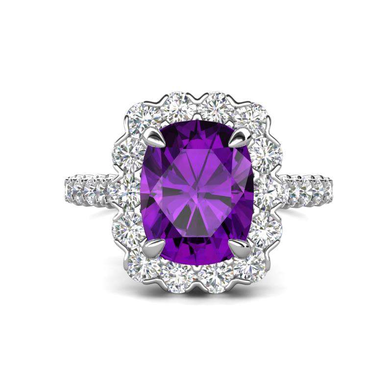 Jazmine 3.62 ctw Amethyst Antique Cushion Shape (9x7 mm) accented Lab Grown Diamond  Engagement Ring 
