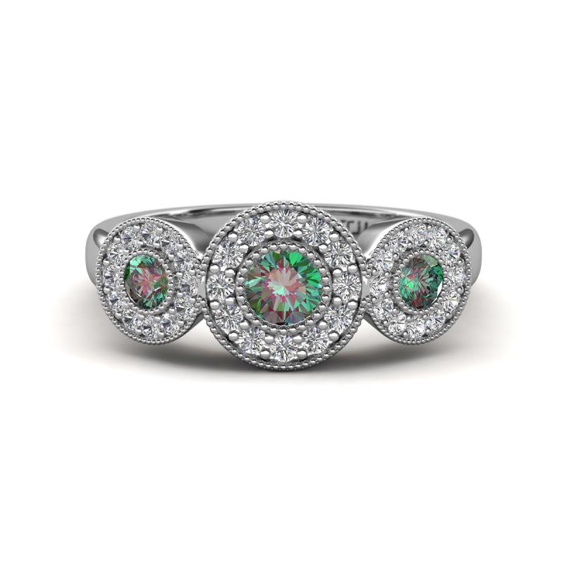 Rocco 0.88 ctw Created Alexandrite (4 mm) Three Stone accented Lab Grown Diamond Engagement Ring 