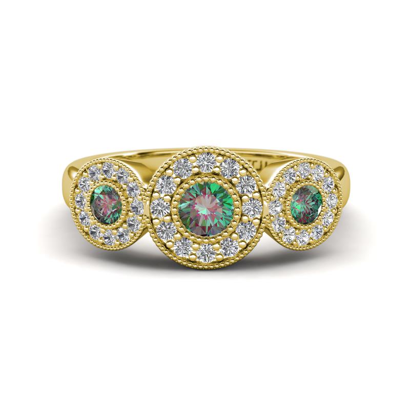 Rocco 0.88 ctw Created Alexandrite (4 mm) Three Stone accented Lab Grown Diamond Engagement Ring 