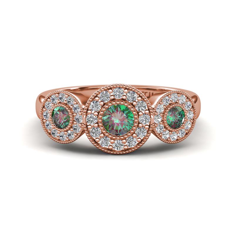 Rocco 0.88 ctw Created Alexandrite (4 mm) Three Stone accented Lab Grown Diamond Engagement Ring 