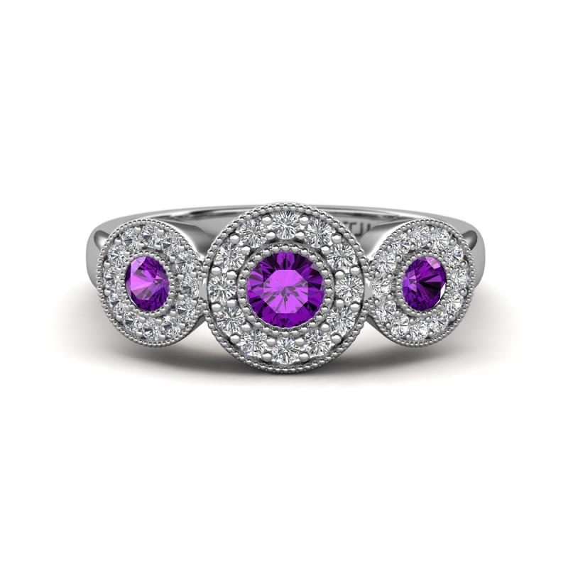 Rocco 0.68 ctw Amethyst (4 mm) Three Stone accented Lab Grown Diamond Engagement Ring 