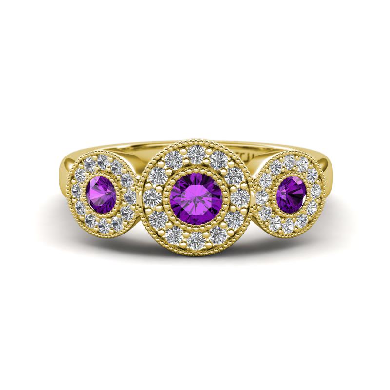 Rocco 0.68 ctw Amethyst (4 mm) Three Stone accented Lab Grown Diamond Engagement Ring 