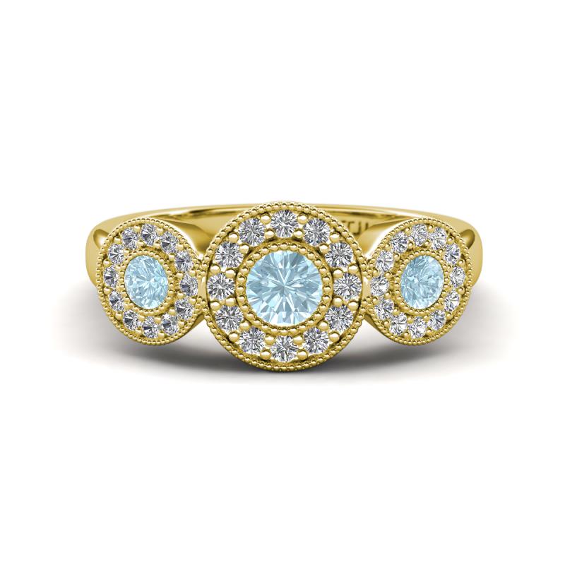 Rocco 0.68 ctw Aquamarine (4 mm) Three Stone accented Lab Grown Diamond Engagement Ring 