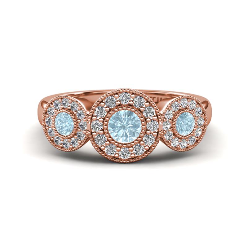 Rocco 0.68 ctw Aquamarine (4 mm) Three Stone accented Lab Grown Diamond Engagement Ring 