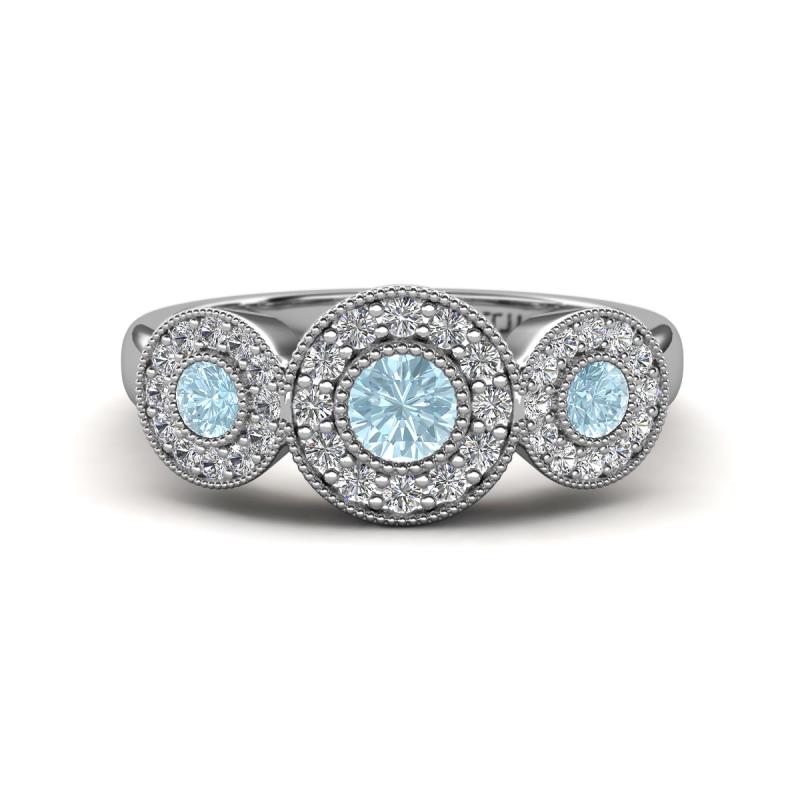 Rocco 0.68 ctw Aquamarine (4 mm) Three Stone accented Lab Grown Diamond Engagement Ring 