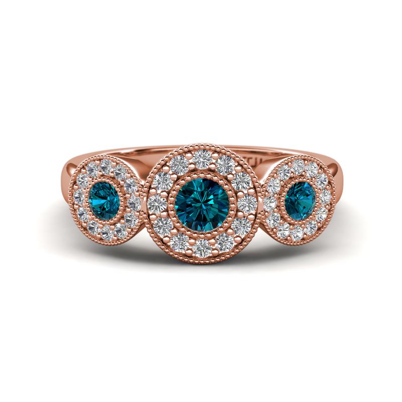 Rocco 0.75 ctw Blue Diamond (4 mm) Three Stone accented Lab Grown Diamond Engagement Ring 