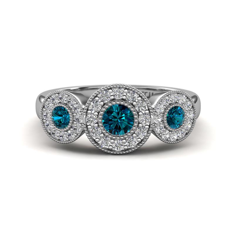 Rocco 0.75 ctw Blue Diamond (4 mm) Three Stone accented Lab Grown Diamond Engagement Ring 