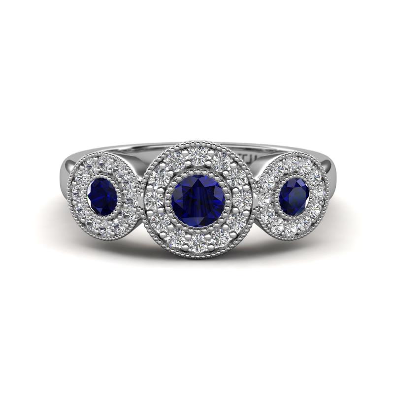 Rocco 0.80 ctw Blue Sapphire (4 mm) Three Stone accented Lab Grown Diamond Engagement Ring 