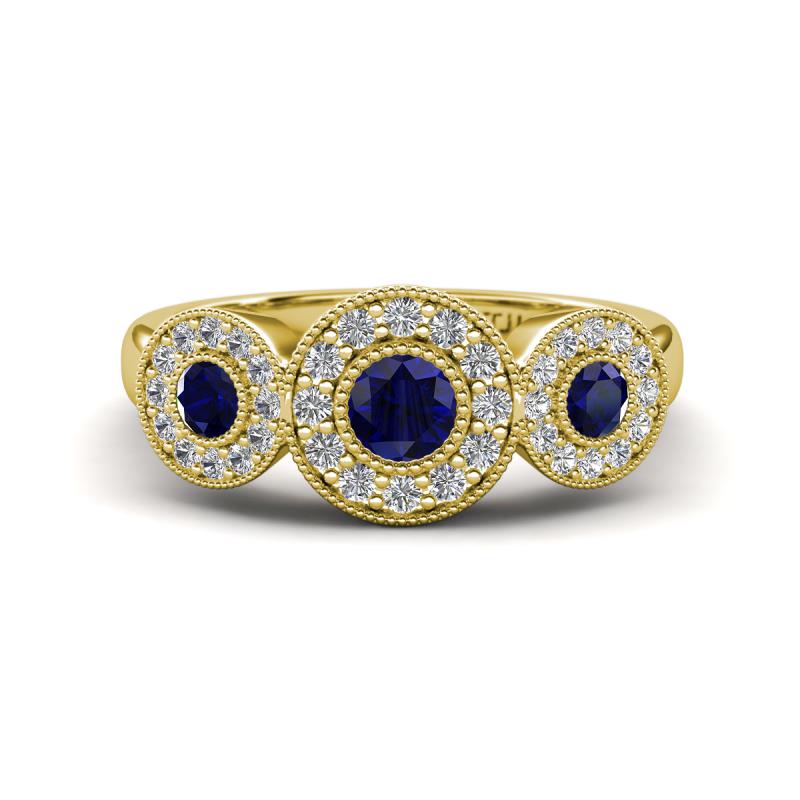 Rocco 0.80 ctw Blue Sapphire (4 mm) Three Stone accented Lab Grown Diamond Engagement Ring 