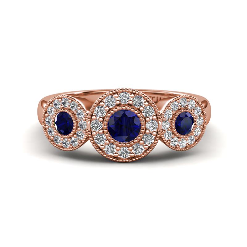 Rocco 0.80 ctw Blue Sapphire (4 mm) Three Stone accented Lab Grown Diamond Engagement Ring 