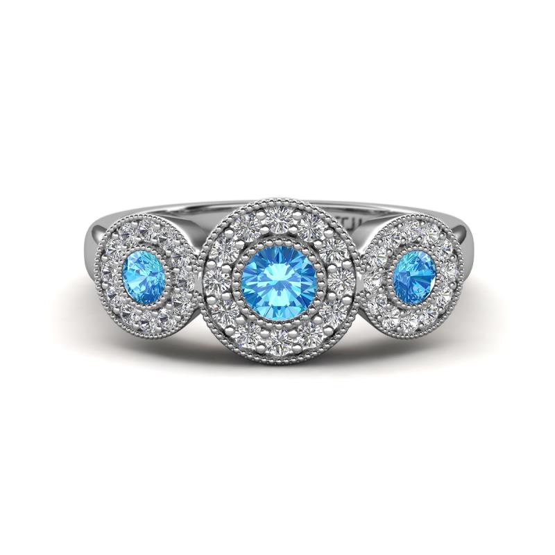 Rocco 0.70 ctw Blue Topaz (4 mm) Three Stone accented Lab Grown Diamond Engagement Ring 