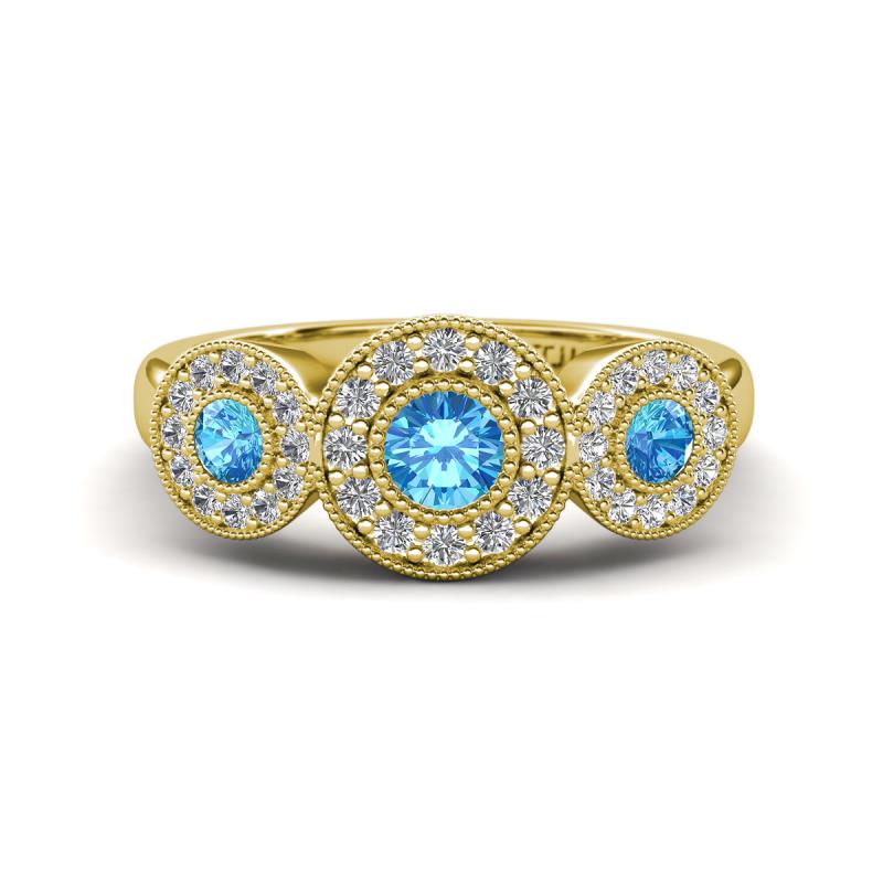 Rocco 0.70 ctw Blue Topaz (4 mm) Three Stone accented Lab Grown Diamond Engagement Ring 