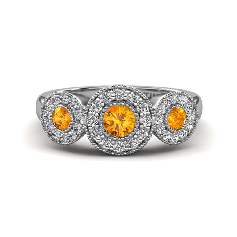 Rocco 0.68 ctw Citrine (4 mm) Three Stone accented Lab Grown Diamond Engagement Ring 