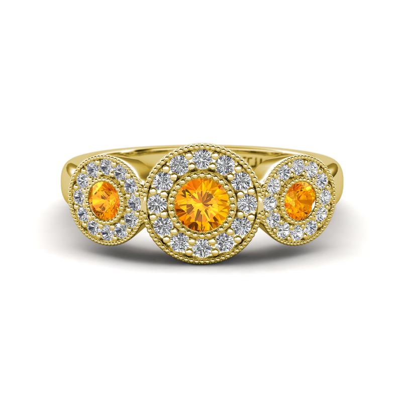 Rocco 0.68 ctw Citrine (4 mm) Three Stone accented Lab Grown Diamond Engagement Ring 