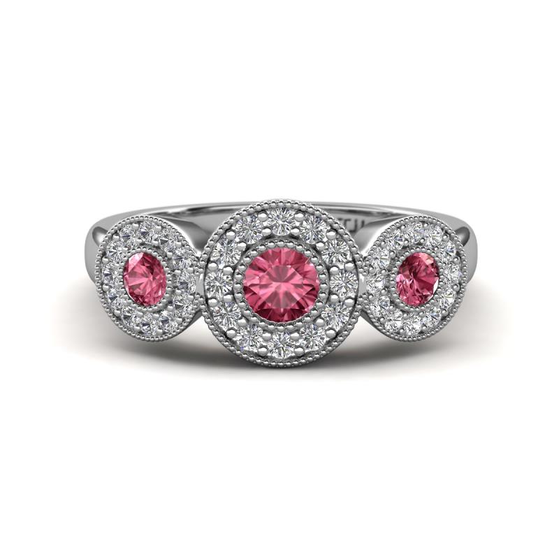 Rocco 0.68 ctw Pink Tourmaline (4 mm) Three Stone accented Lab Grown Diamond Engagement Ring 