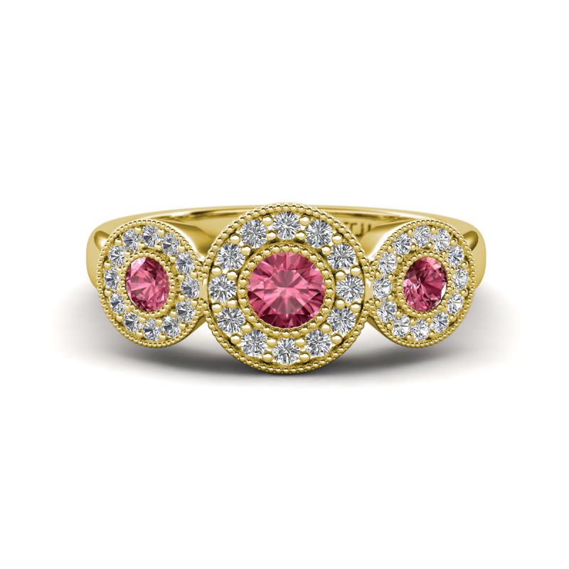 Rocco 0.68 ctw Pink Tourmaline (4 mm) Three Stone accented Lab Grown Diamond Engagement Ring 