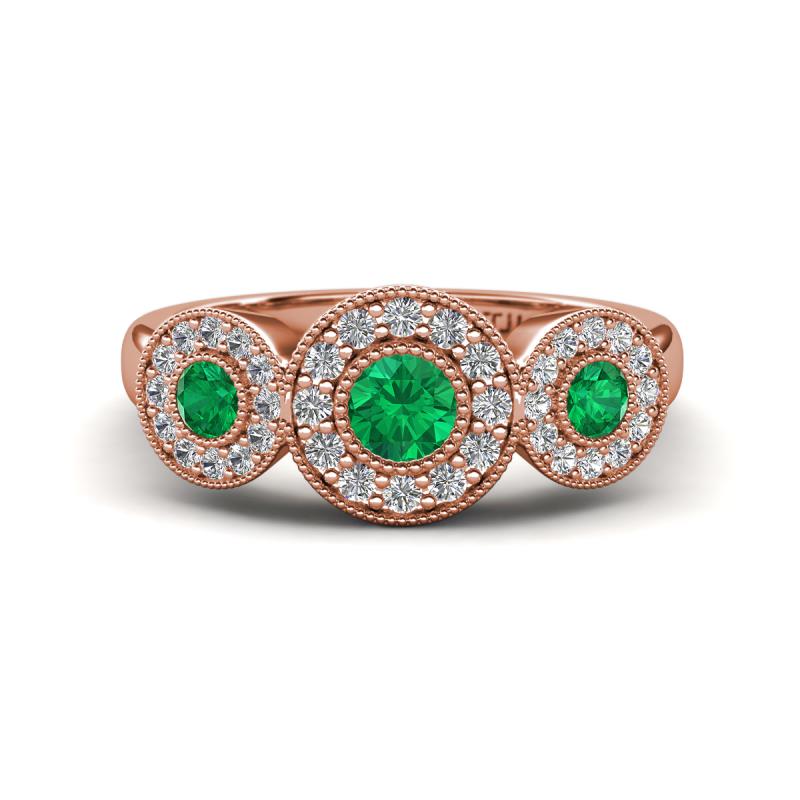 Rocco 0.68 ctw Emerald (4 mm) Three Stone accented Lab Grown Diamond Engagement Ring 