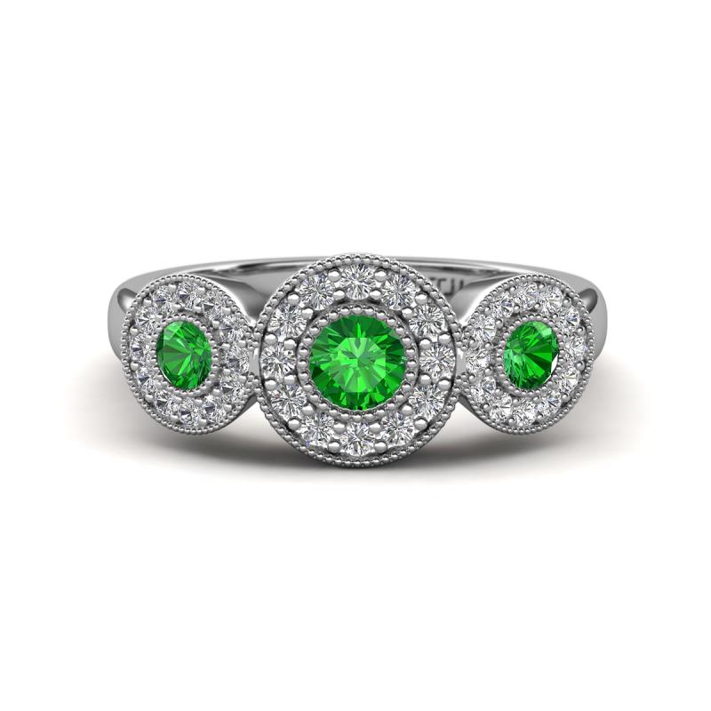 Rocco 0.82 ctw Green Garnet (4 mm) Three Stone accented Lab Grown Diamond Engagement Ring 