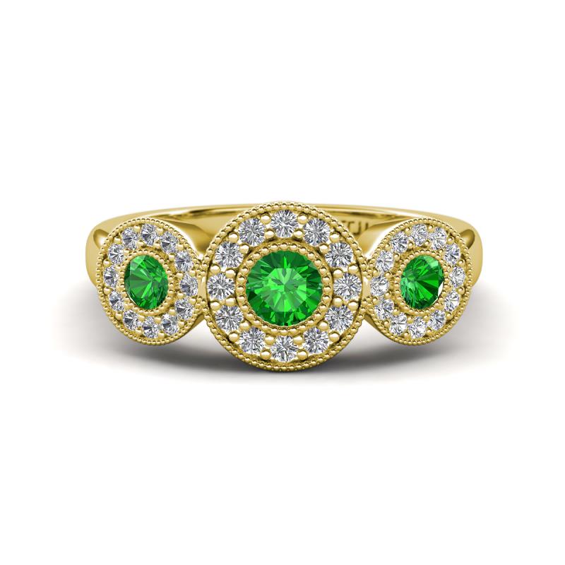 Rocco 0.82 ctw Green Garnet (4 mm) Three Stone accented Lab Grown Diamond Engagement Ring 