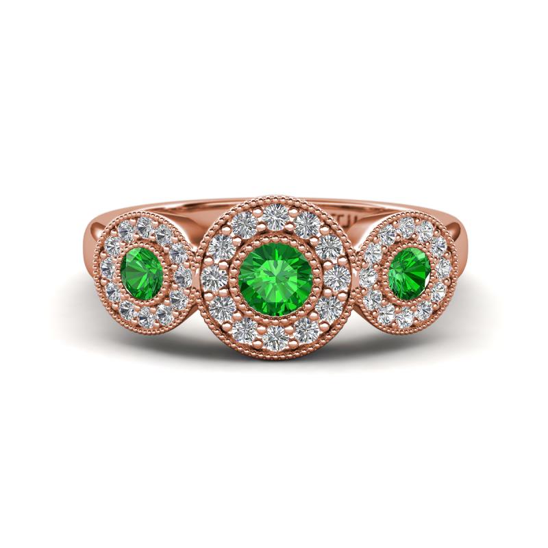 Rocco 0.82 ctw Green Garnet (4 mm) Three Stone accented Lab Grown Diamond Engagement Ring 