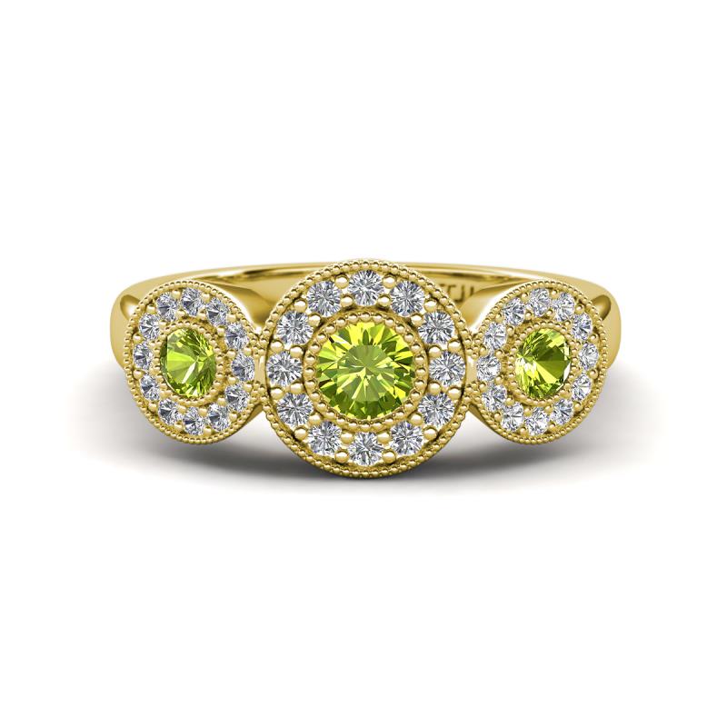 Rocco 0.84 ctw Peridot (4 mm) Three Stone accented Lab Grown Diamond Engagement Ring 