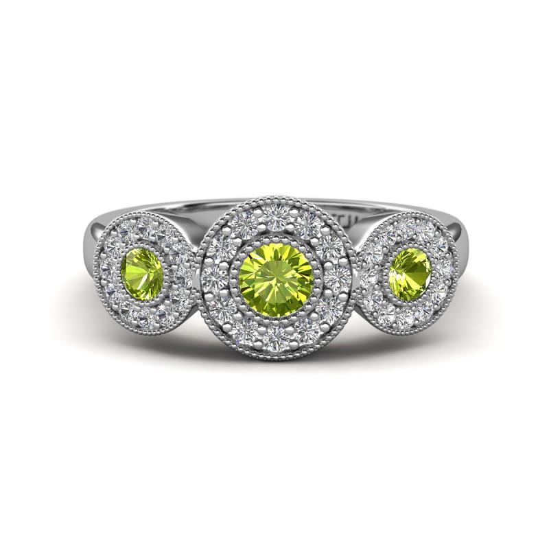 Rocco 0.84 ctw Peridot (4 mm) Three Stone accented Lab Grown Diamond Engagement Ring 