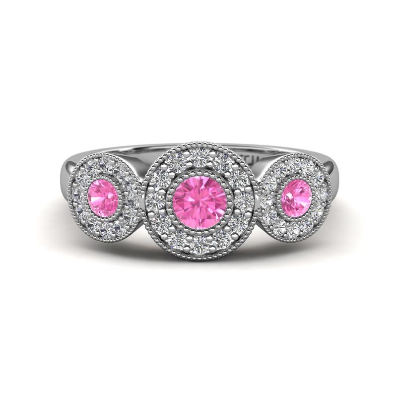 Rocco 0.77 ctw Pink Sapphire (4 mm) Three Stone accented Lab Grown Diamond Engagement Ring 