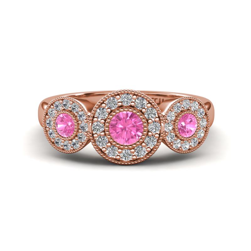 Rocco 0.77 ctw Pink Sapphire (4 mm) Three Stone accented Lab Grown Diamond Engagement Ring 