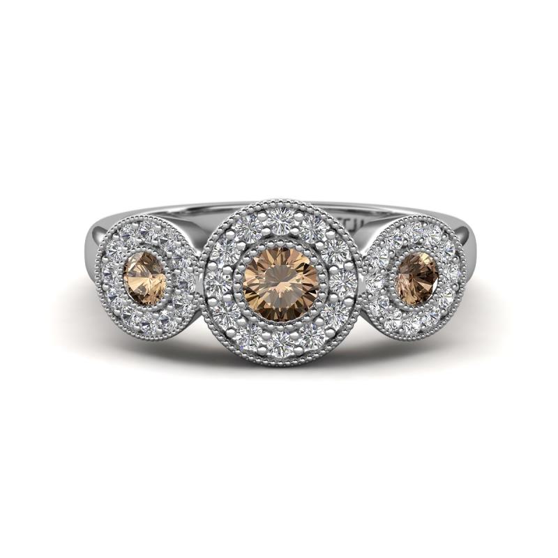 Rocco 0.73 ctw Smoky Quartz (4 mm) Three Stone accented Lab Grown Diamond Engagement Ring 