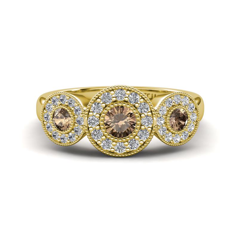 Rocco 0.73 ctw Smoky Quartz (4 mm) Three Stone accented Lab Grown Diamond Engagement Ring 