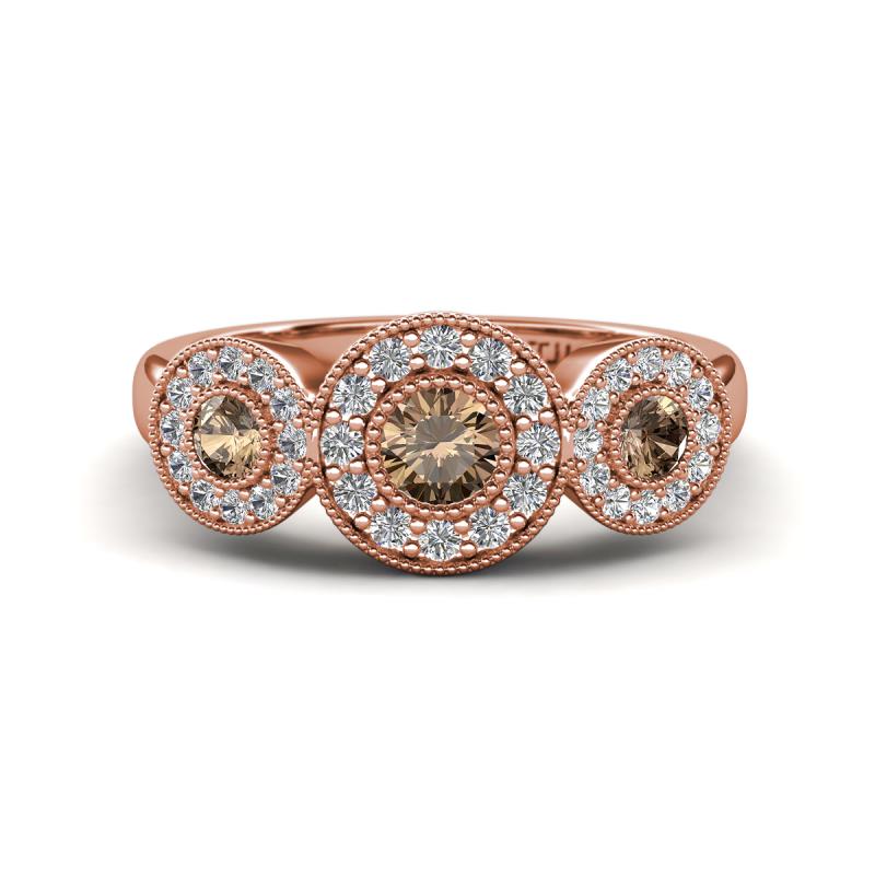 Rocco 0.73 ctw Smoky Quartz (4 mm) Three Stone accented Lab Grown Diamond Engagement Ring 