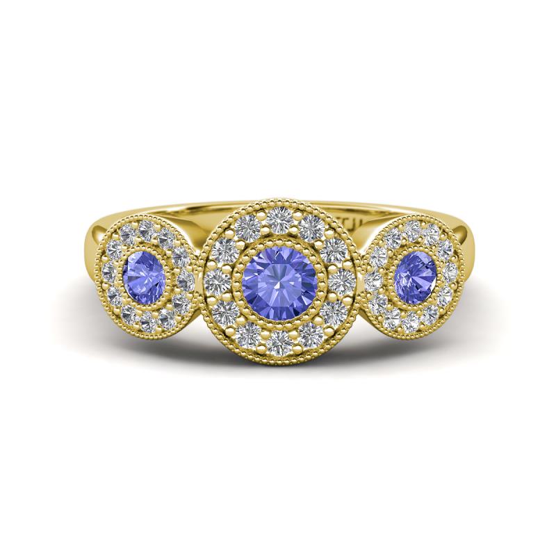 Rocco 0.73 ctw Tanzanite (4 mm) Three Stone accented Lab Grown Diamond Engagement Ring 