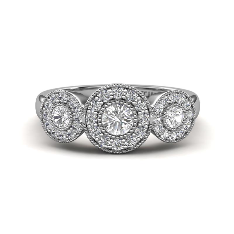 Rocco 0.77 ctw White Sapphire (4 mm) Three Stone accented Lab Grown Diamond Engagement Ring 