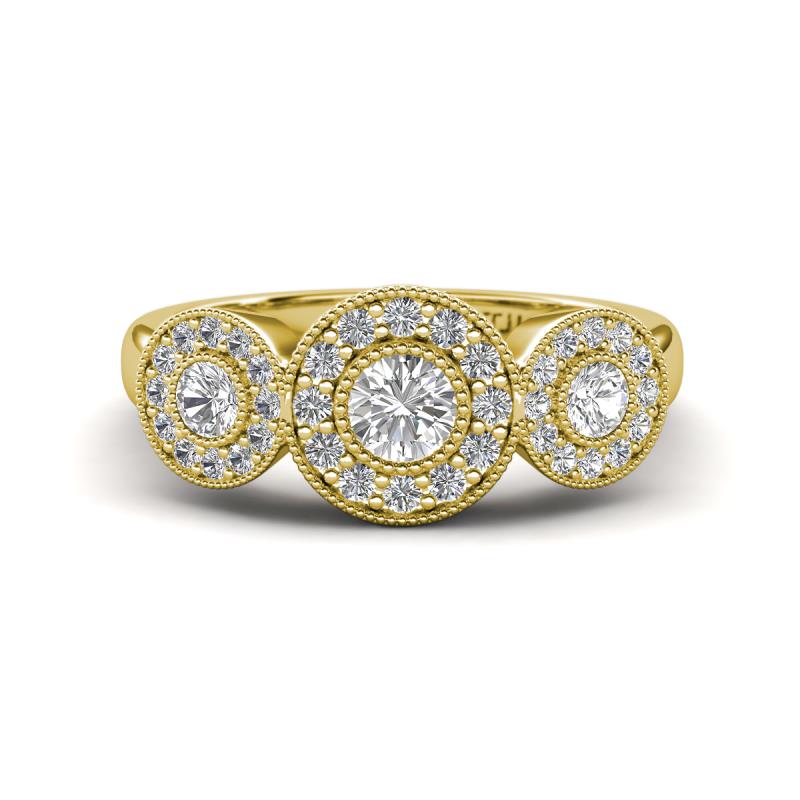 Rocco 0.77 ctw White Sapphire (4 mm) Three Stone accented Lab Grown Diamond Engagement Ring 