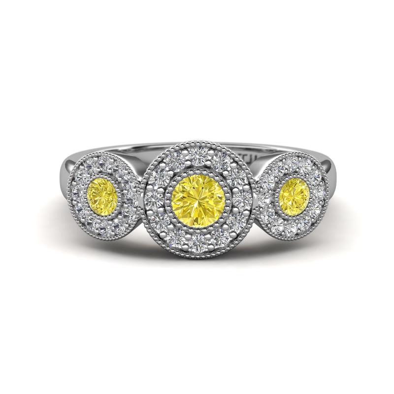 Rocco 0.75 ctw Yellow Diamond (4 mm) Three Stone accented Lab Grown Diamond Engagement Ring 