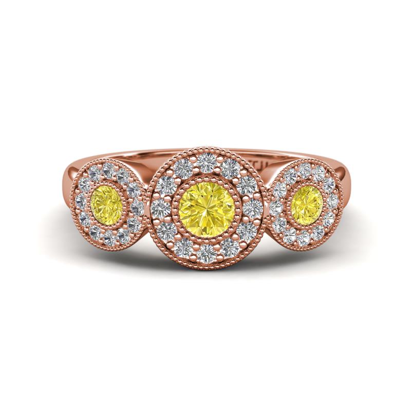 Rocco 0.75 ctw Yellow Diamond (4 mm) Three Stone accented Lab Grown Diamond Engagement Ring 