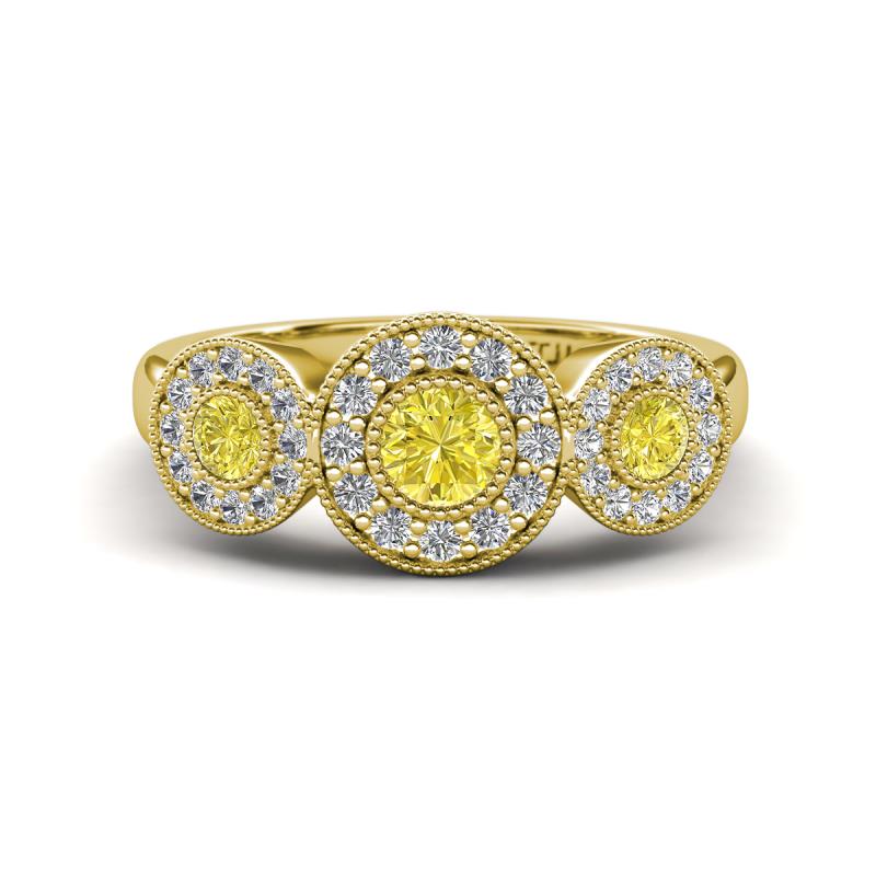 Rocco 0.75 ctw Yellow Diamond (4 mm) Three Stone accented Lab Grown Diamond Engagement Ring 